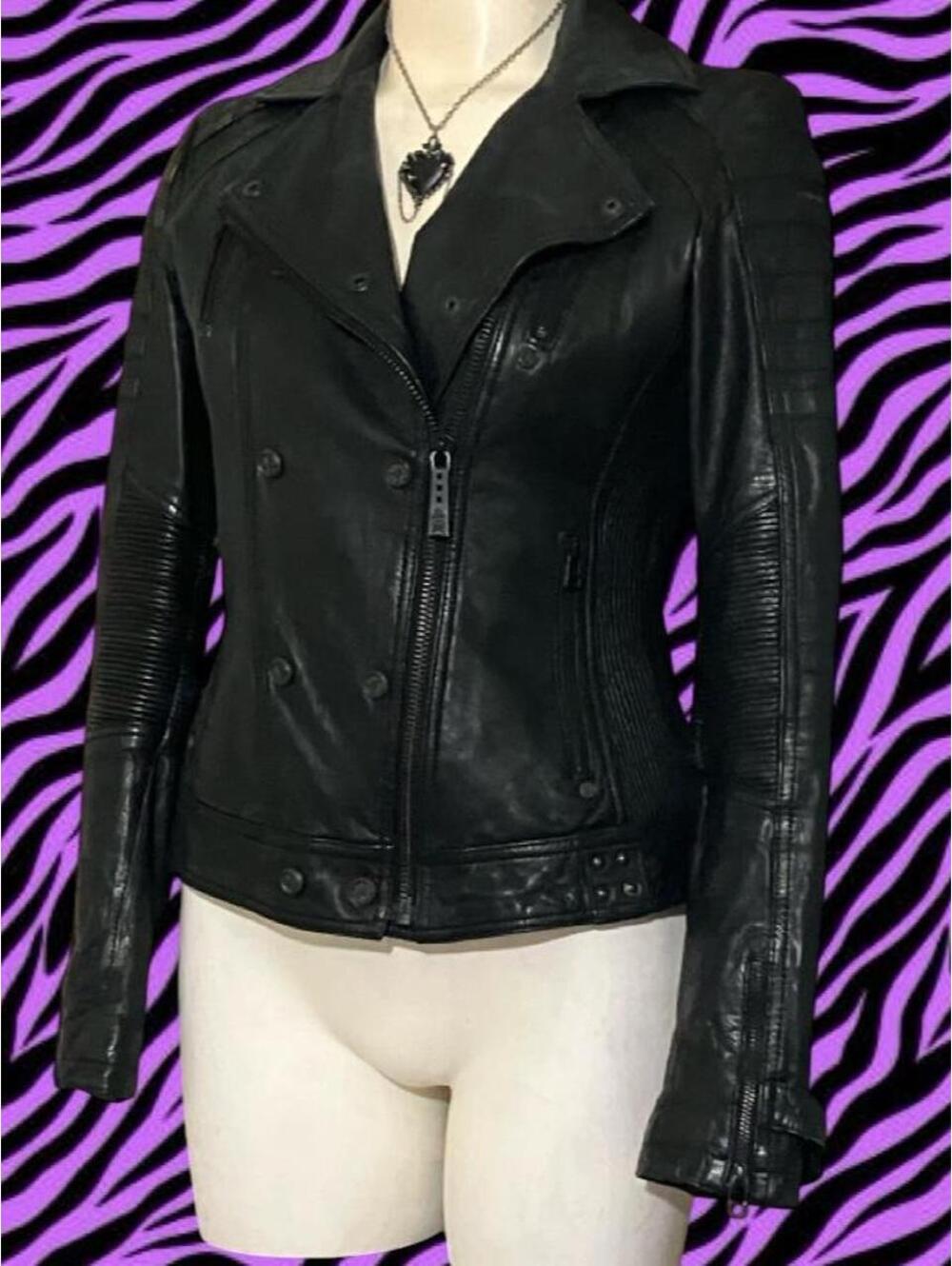 Photos do NOT do this jacket justice! Womens Affliction Corset back biker jacket
